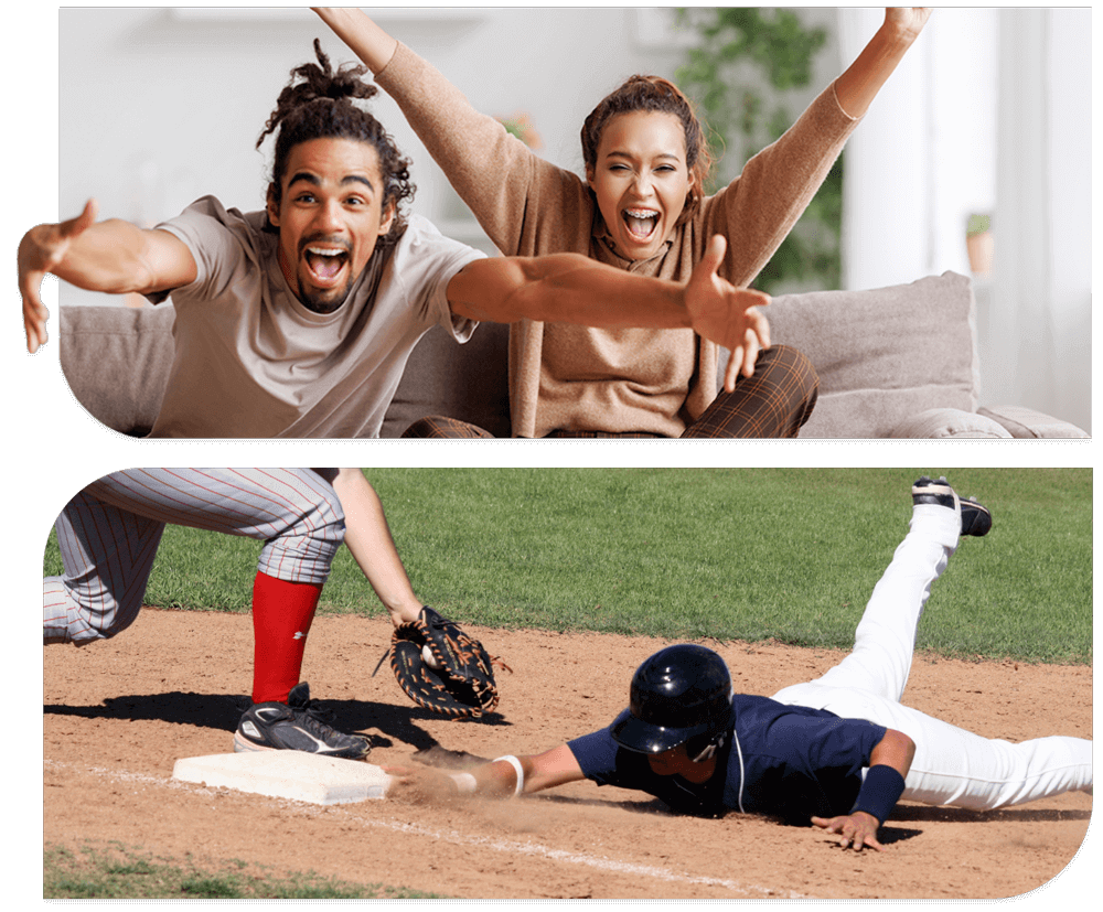 Fans cheering at baseball game